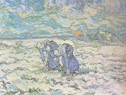 Two Peasant Women Digging in Field with Snow (nn04) Vincent Van Gogh